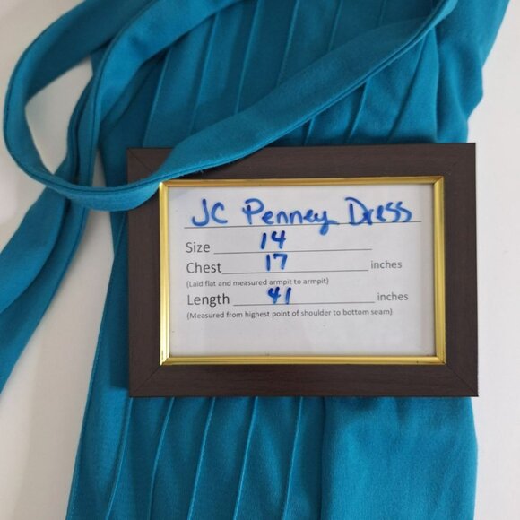 JCPenney Fashions Blue Dress Long Ruffle High Neck Pockets Tie Vintage Womens 14 - Picture 8 of 16